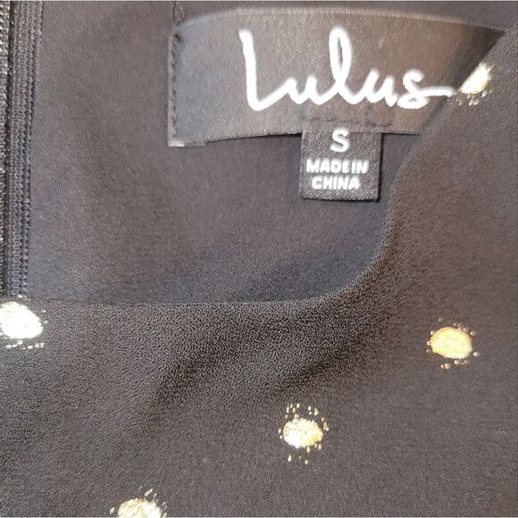 NWT Lulus She's Dot It Going On Gold and Black Polka Dot Dress S - Picture 10 of 11